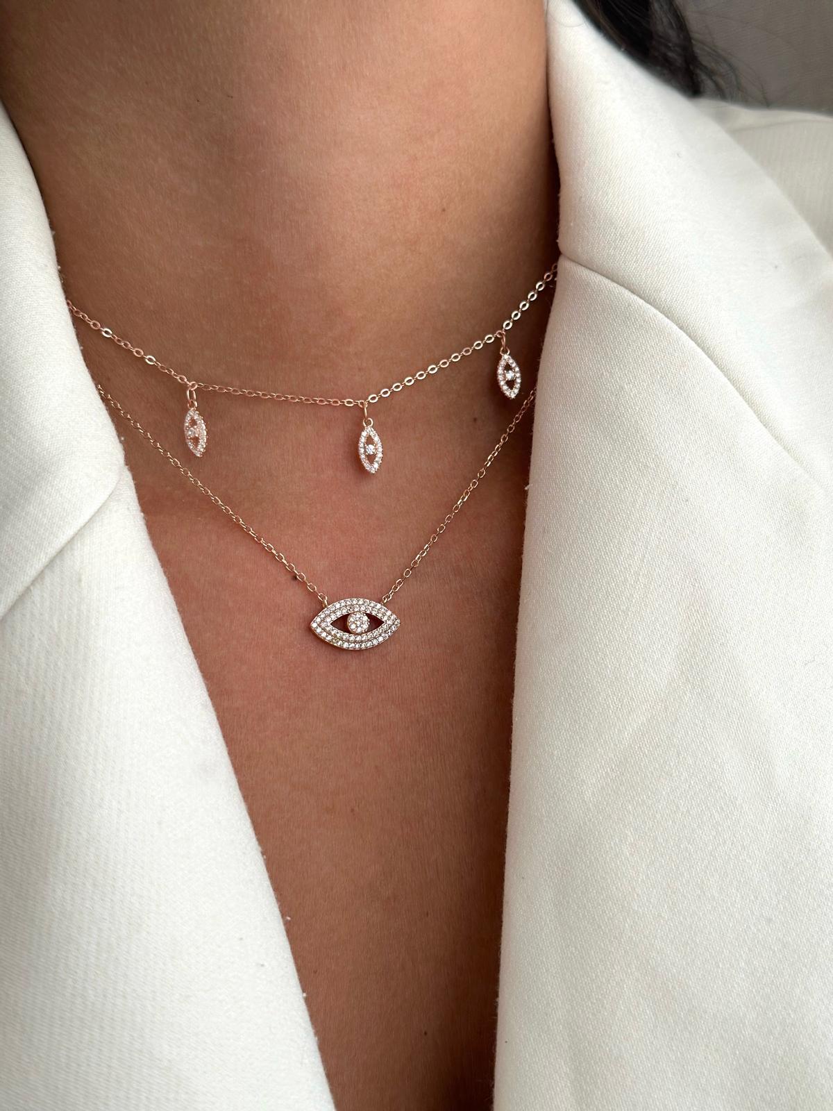 סט שרשראות – צ'וקר עין משובץ ושרשרת עין מרכזית