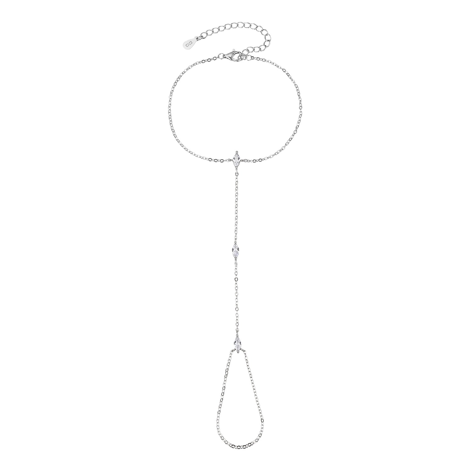 צמיד The Gold Trio Marquise Hand Chain | צמיד משולב טבעת כסף 925 שלושה תליוני מרקיזה